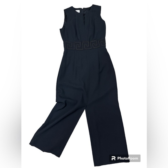 Maggie London Black Sleeveless Maxi Dress Split Mid Seams Front & Back Neck S4 - Picture 1 of 11